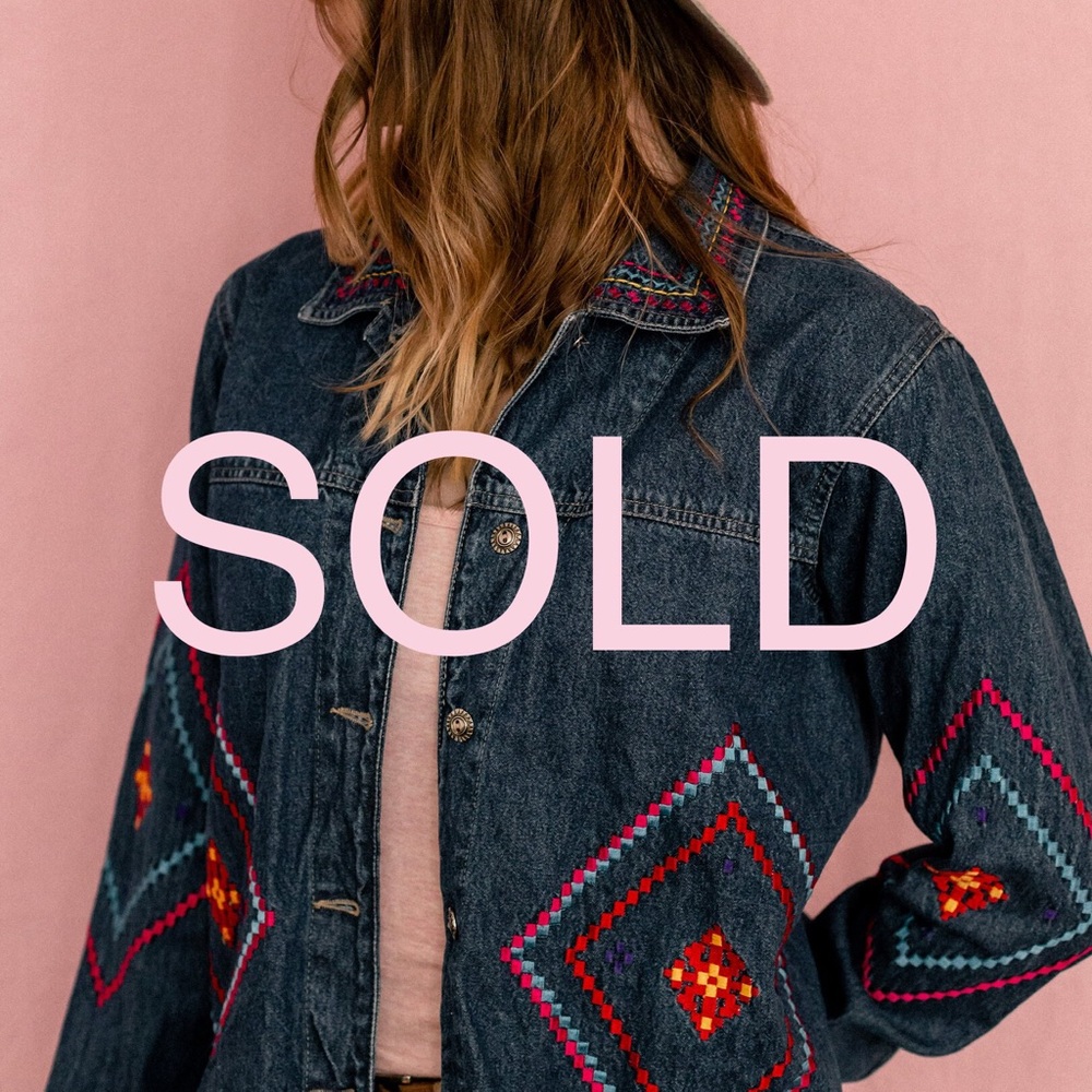 Embroidered Denim Jean Jacket Colorful